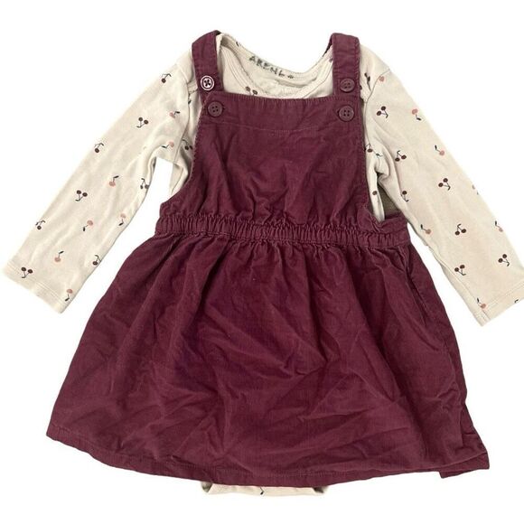 Carters Baby Fall Corduroy Overall Dress Outfit Set 2 Pc Size 18M Cream Burgundy - Picture 1 of 7